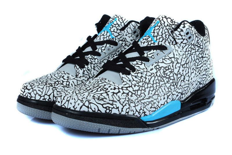 Air Jordan 3 Men Shoes White/Black/Deepskyblue Online